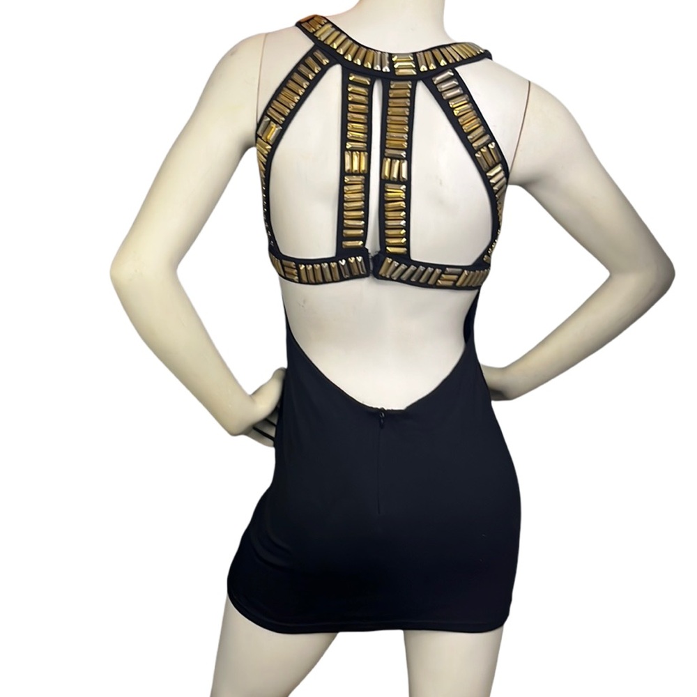 Angel Biba Gold Metal Strap Accent Black Mini Dress 10